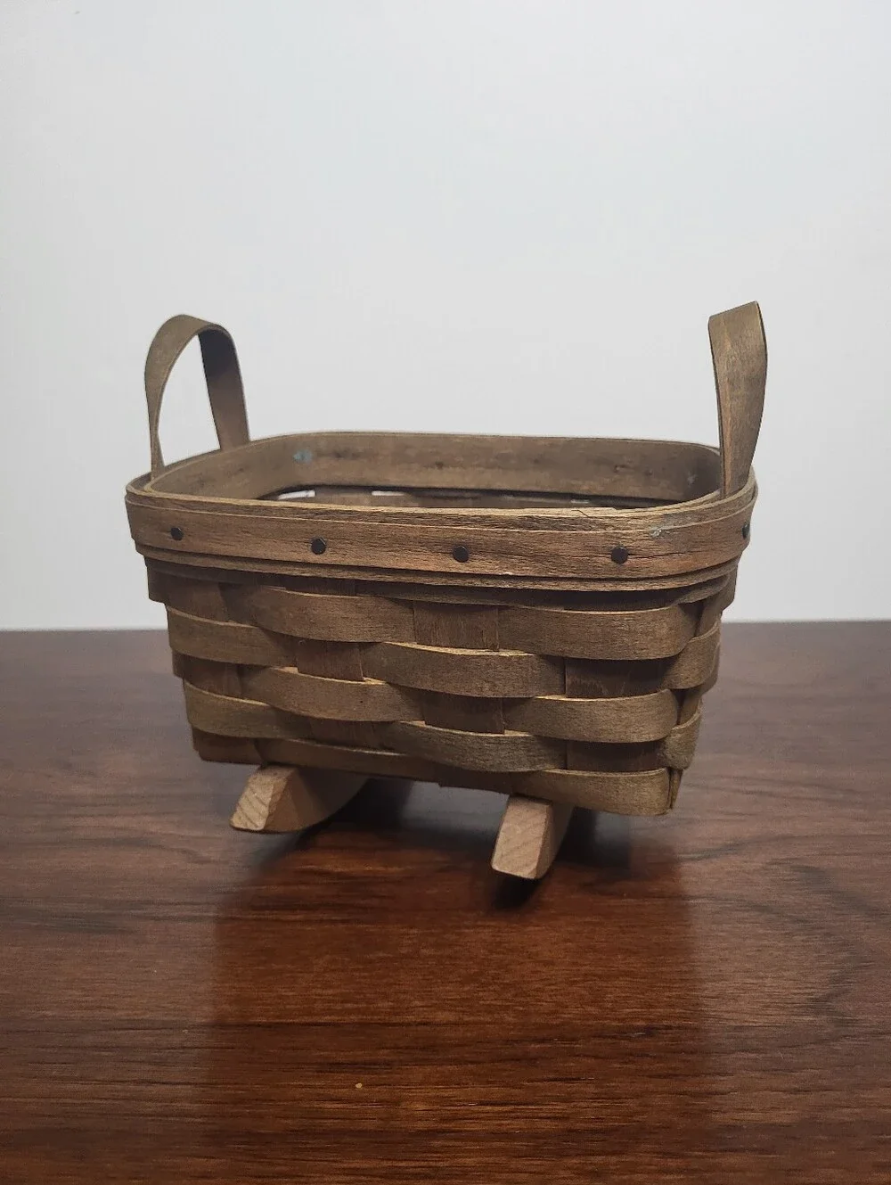 Vintage Longaberger 1983 Miniature Cradle Basket With Handles